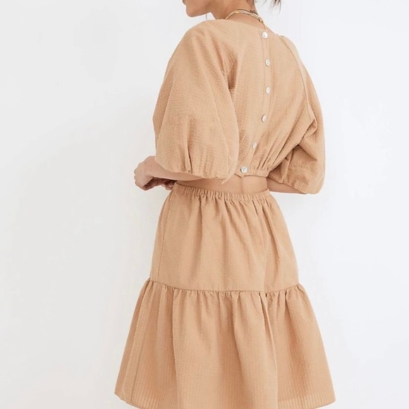 Madewell Seersucker Puff-Sleeve Cutout Mini Dress, NWT M - Picture 4 of 7